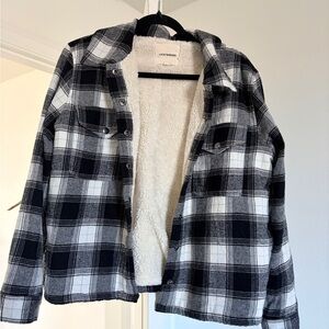 Lucky Brand Women's Black and White Checkered Teddy Jacket